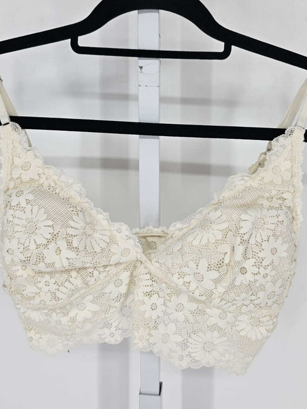 Aerie Womens Sz L Longline Bralette Bra Triangle White Lace